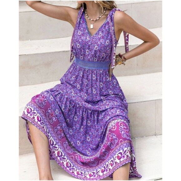 Boho Floral Print Sleeveless maxi Dress - Picture 1 of 5